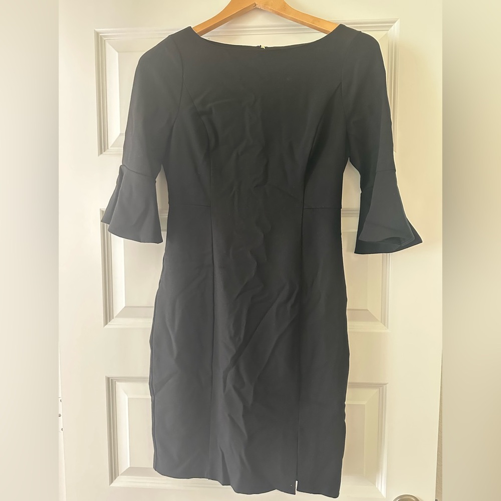 White House Black Market Black Sheath Dress with Flounce Sleeves